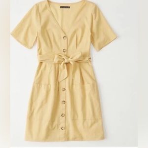 Yellow button down v neck mini A&F dress